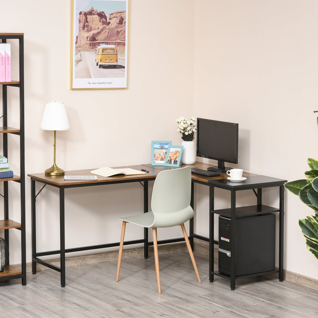 angular desk for industrial style computer with black side shelf - Borgè