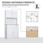 Homcom Kitchen Credenza with 2 doors and wooden drawers, 80x40x180cm, white - Borgè