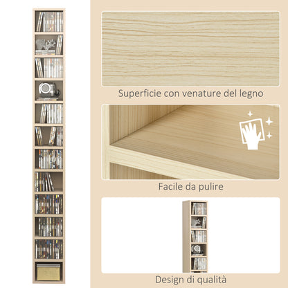 Homcom Mobile Bookcase CD at 12 shelves for 204 CDs, in MDF and chipboard, 21x20x175 cm, wood color - Borgè