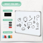 rectangular white magnetic whiteboard with 4 markers, 1 rubber and 10 magnets included, 90x60x1.8 cm - Borgè