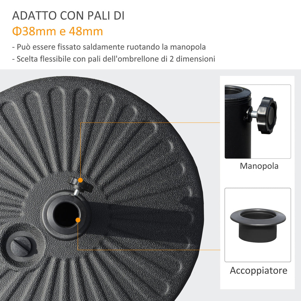 Garden Umbrella Base with Central Pole Φ3.8cm and 4.8cm, Black HDPE - Borge' Group Limited