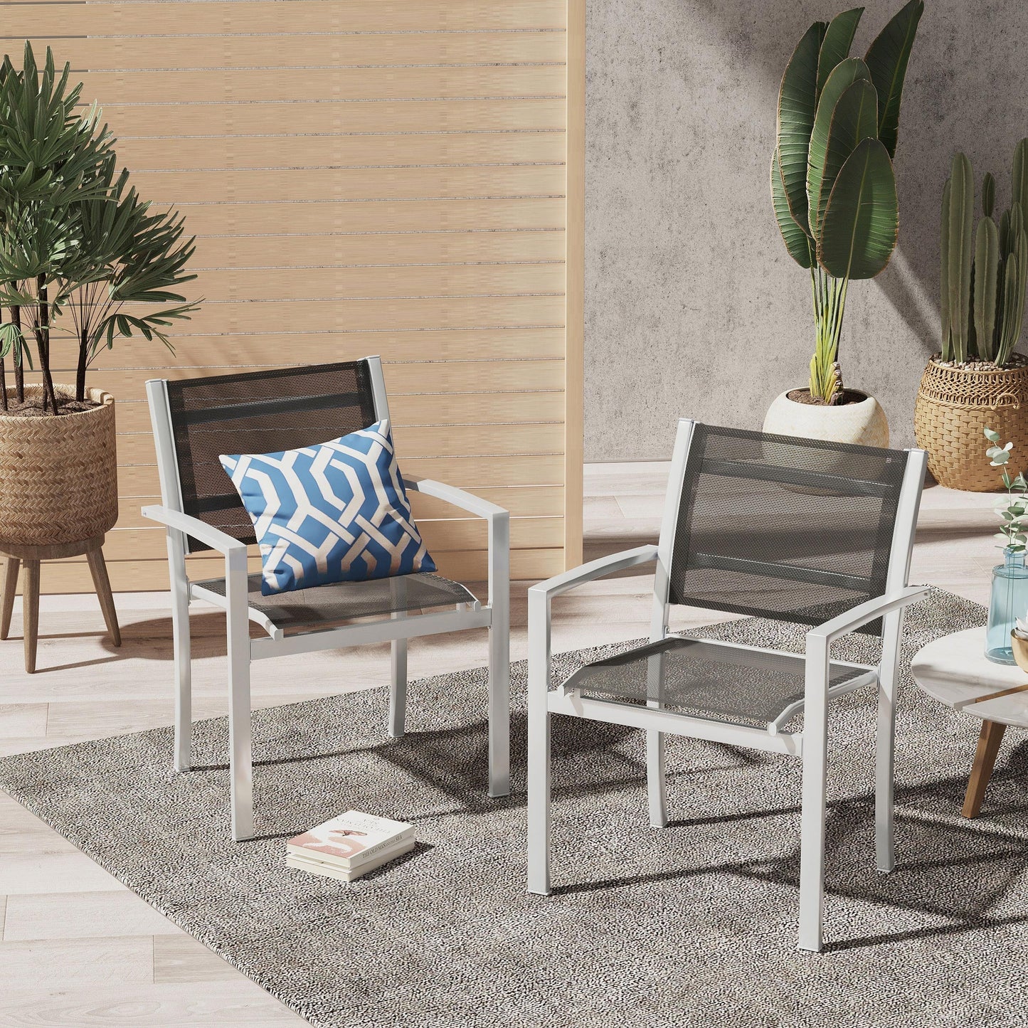 Outsunny set 2 garden chairs in breathable Texteline and black iron and Grey structure 64 x 58 x 87cm - Borgè