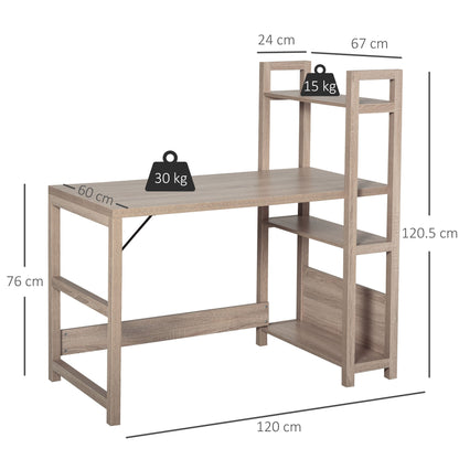 Desk saving with side library and 3 oak wooden shelves