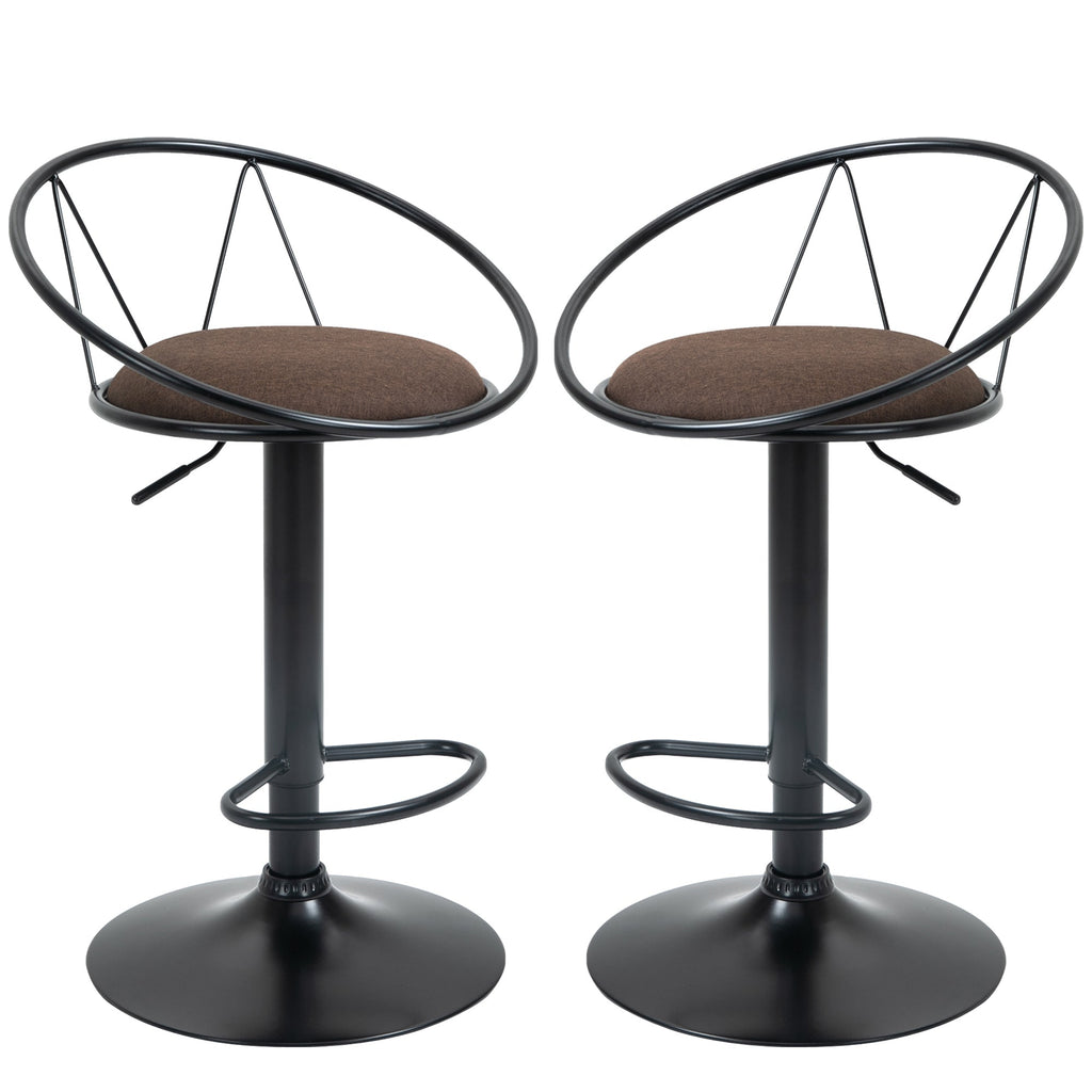 Set 2 swivel bar stools with footrests, adjustable height and padded seat, brown - Borgè