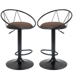 Set 2 swivel bar stools with footrests, adjustable height and padded seat, brown - Borgè