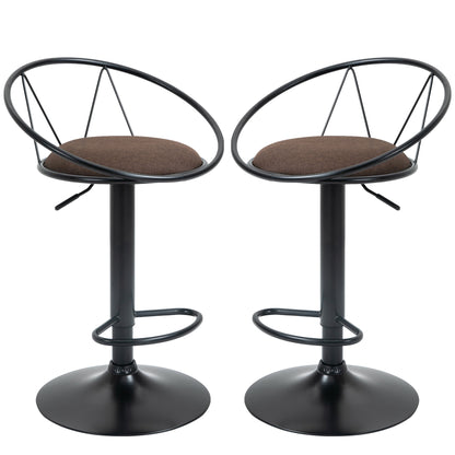 Set 2 swivel bar stools with footrests, adjustable height and padded seat, brown - Borgè