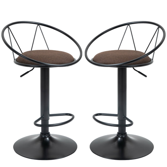 Set 2 swivel bar stools with footrests, adjustable height and padded seat, brown - Borgè