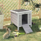 Outdoor Wooden Rabbit Cage with Asphalt Roof and Non-Slip Ramp, 42x51x43cm, Grey - Borge' Group Limited