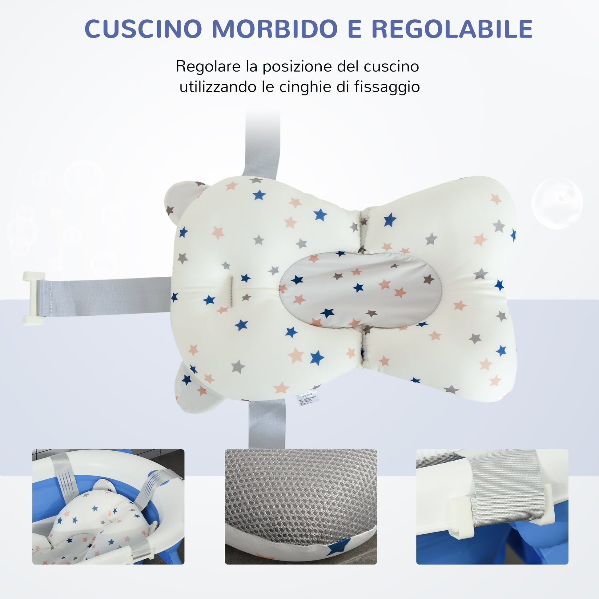 Folding bath tray for children 0-3 years with temperature and pillow indicator, 81.5x50.5x23.5 cm, blue - Borgè