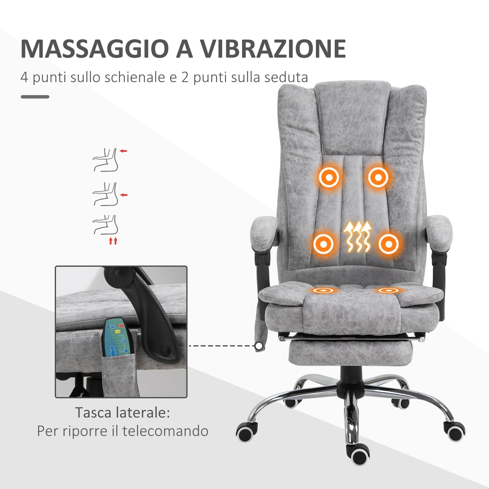 VATER ARMER OFFICE IMADANT MASSANT, HEIGHT AND RECLLUSION adjustable with footrests - Grey - Borgè