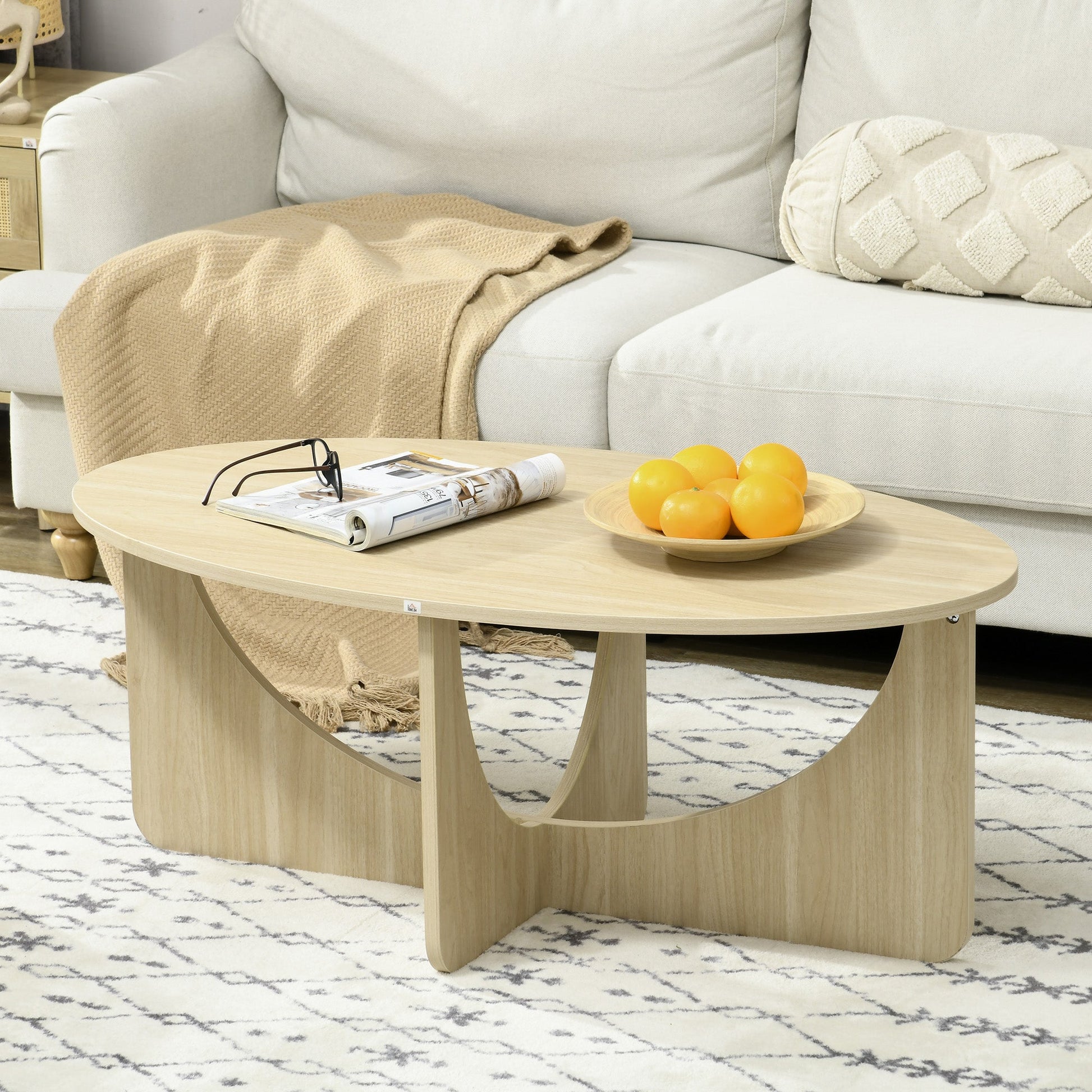 Homcom Table of oval living room in chipboard with a modern style, 110x60x45cm, oak color - Borgè