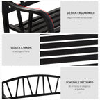 Waterproof Black Metal Garden Bench, 2-Seater Iron Outdoor Bench, 128x56x86cm - Borge' Group Limited