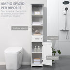kleankin bathroom cabinet with 3 -level shelf, 1 drawer and 1 cabinet, 34x30x163cm - Borgè