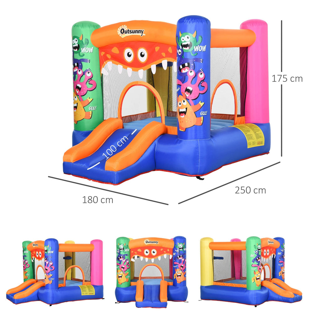 Inflatable Playhouse Giant Bouncy Castle for Kids 3-8 Years Old Colorful Bouncy Trampoline with Slide and Basketball Hoop 250cmx180cmx175cm - Borge' Group Limited