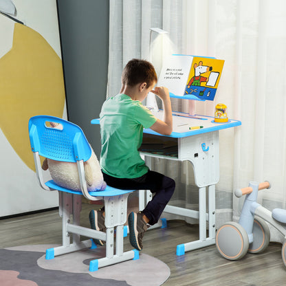 School desk with children's chair 6-12 years adjustable height lectern LED lamp and cappenen - blue - Borgè