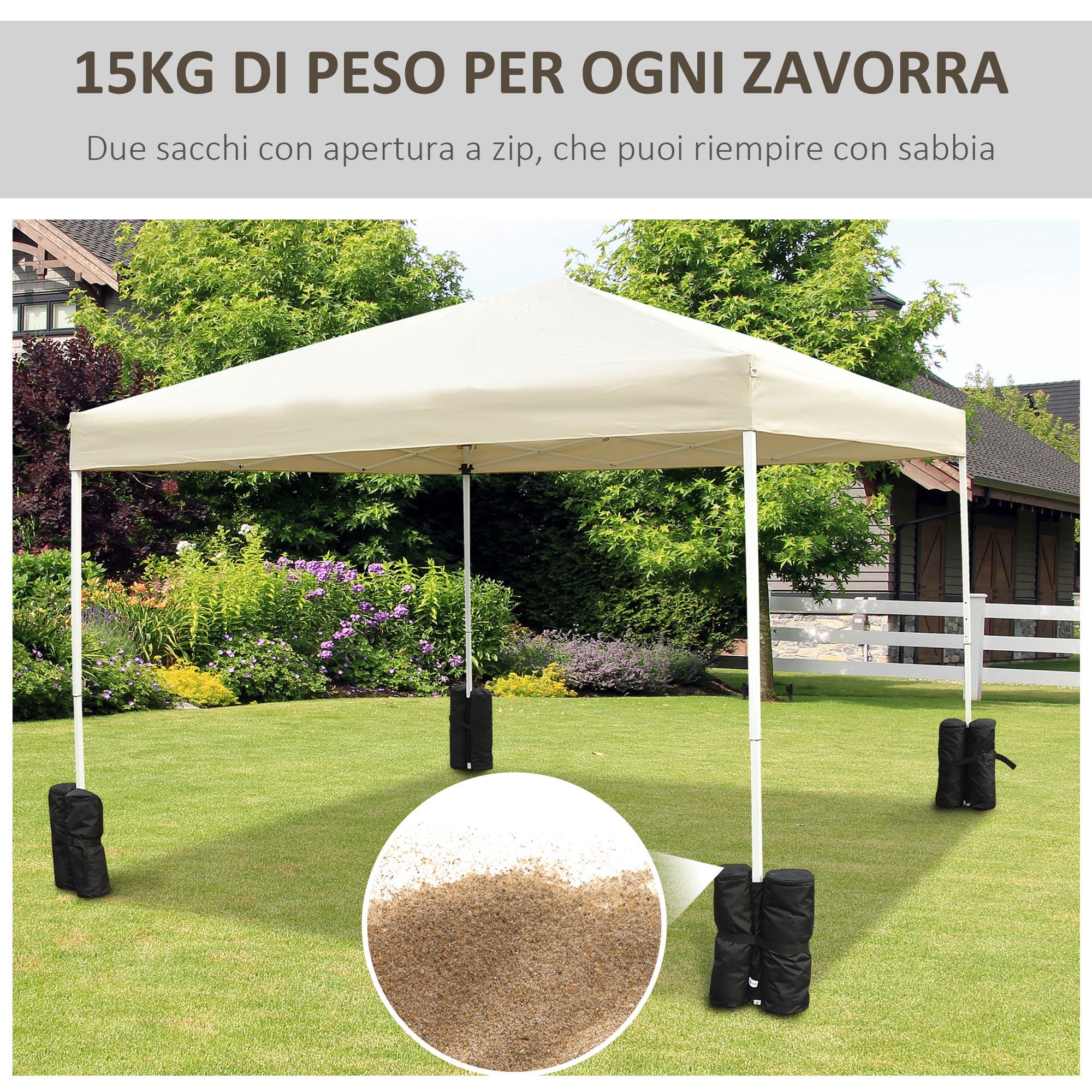 Set of 4 Gazebo Weights in Waterproof Fabric to be Filled with 15kg of Sand or Gravel - Black - Borge' Group Limited