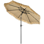 Round Garden Umbrella with Straw Cover and Crank, Ø265x250cm, Khaki - Borge' Group Limited
