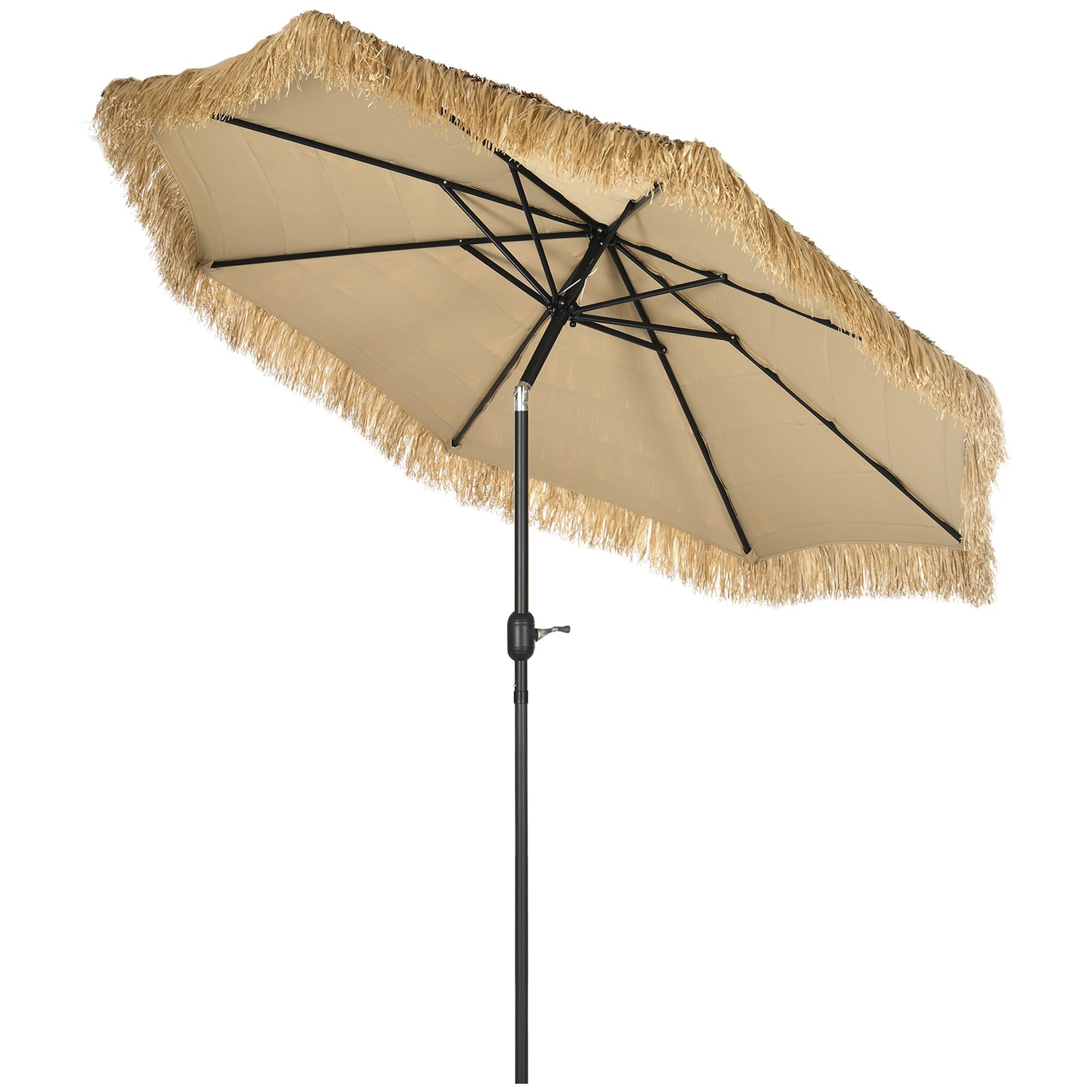 Round Garden Umbrella with Straw Cover and Crank, Ø265x250cm, Khaki - Borge' Group Limited