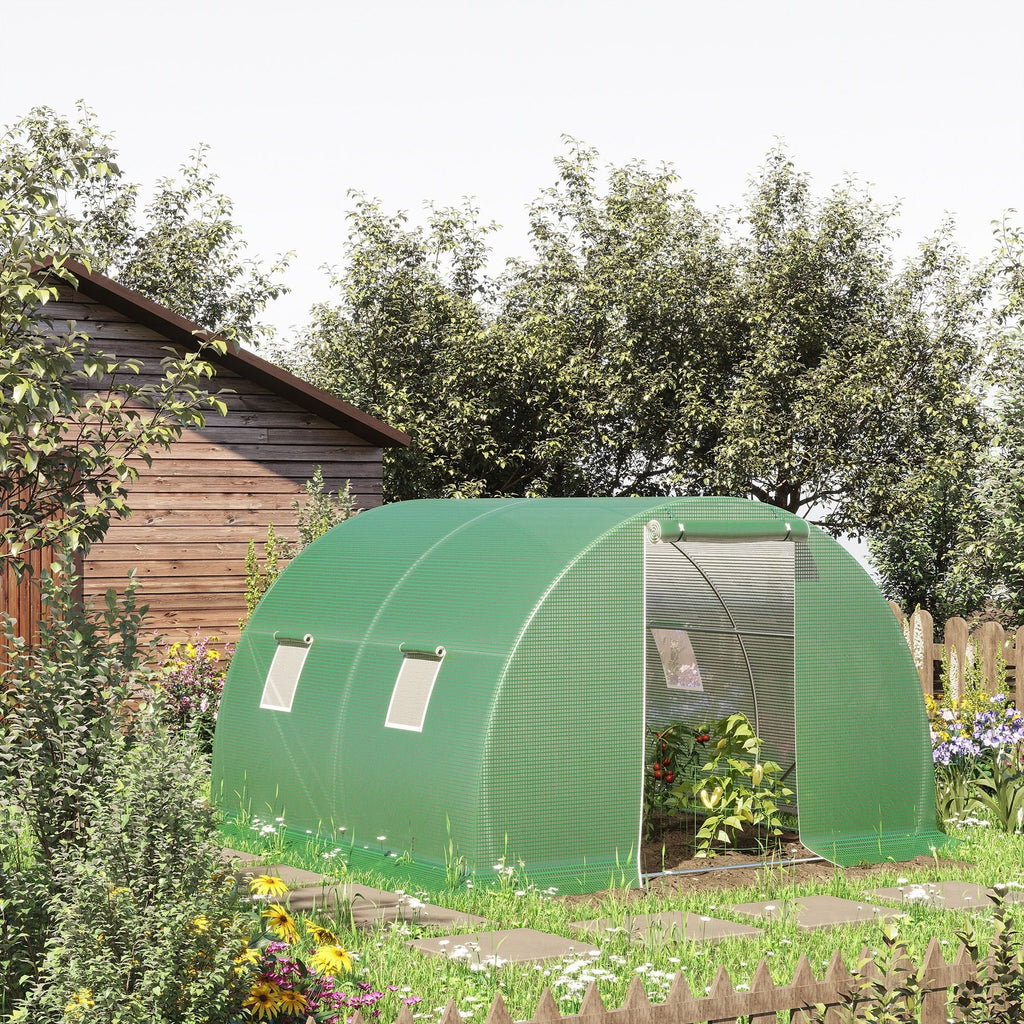 3x3x2m Outdoor Tunnel Greenhouse with PE Cover, Zippered Door and 4 Windows, Green - Borge' Group Limited