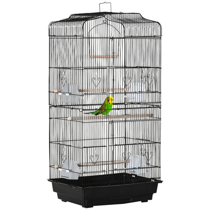 Pawhut for metal and plastic bird cage with trespoli, swing and bowls, 46.5x35.5x92 cm, black - Borgè