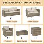 Garden Furniture Set 6 Piece Rattan Garden Furniture Set with Sofas, Armchairs and Storage Tables, Beige - Borge' Group Limited