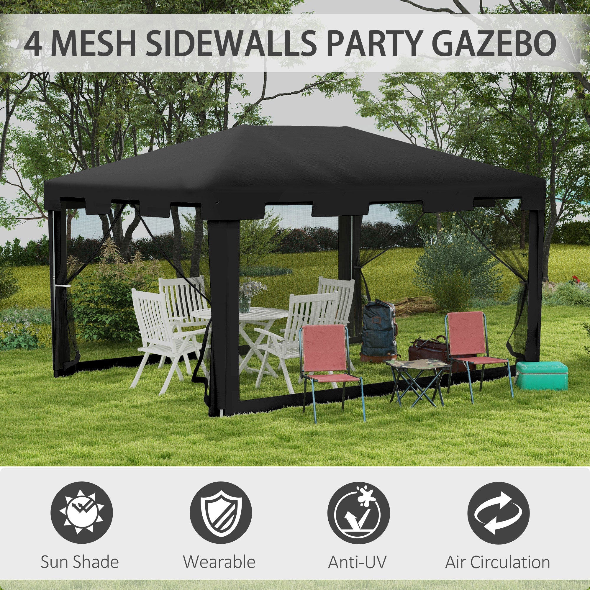 Outsunny Gazebo 4x3 m folding with mosquito net and 2 inputs, in metal and pe, dark gray - Borgè