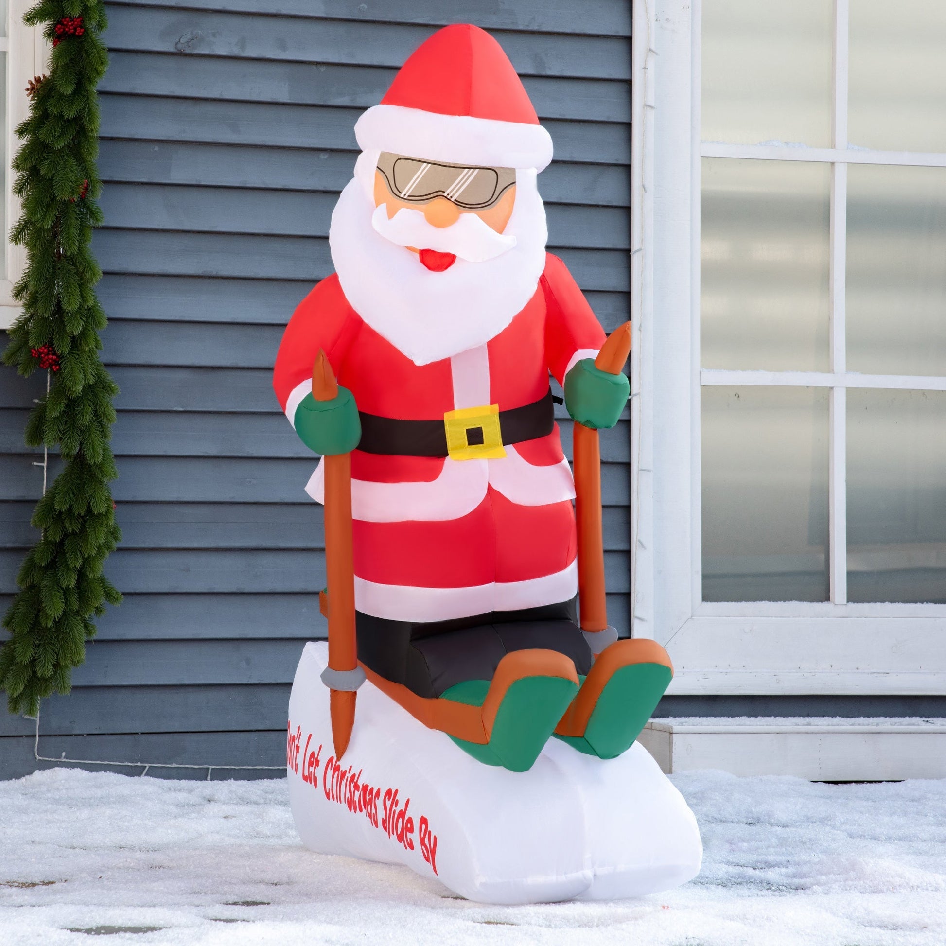 Santa Claus inflatable outdoor on skis with LED lights and swollen supplied - multicolor - Borgè