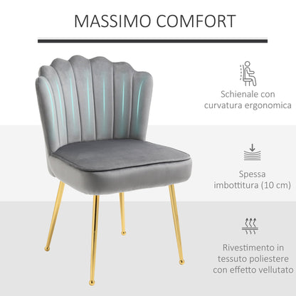 Set 2 modern and padded chairs for living room or living room with velvet effect coating, 57x58x88cm - Grey - Borgè