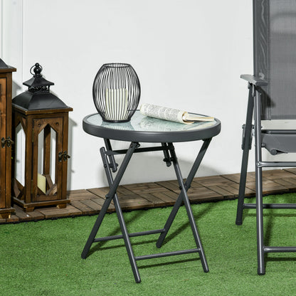 Outsunny coffee table for folding garden with marble effect glass top, Ã˜45x50cm, gray - Borgè