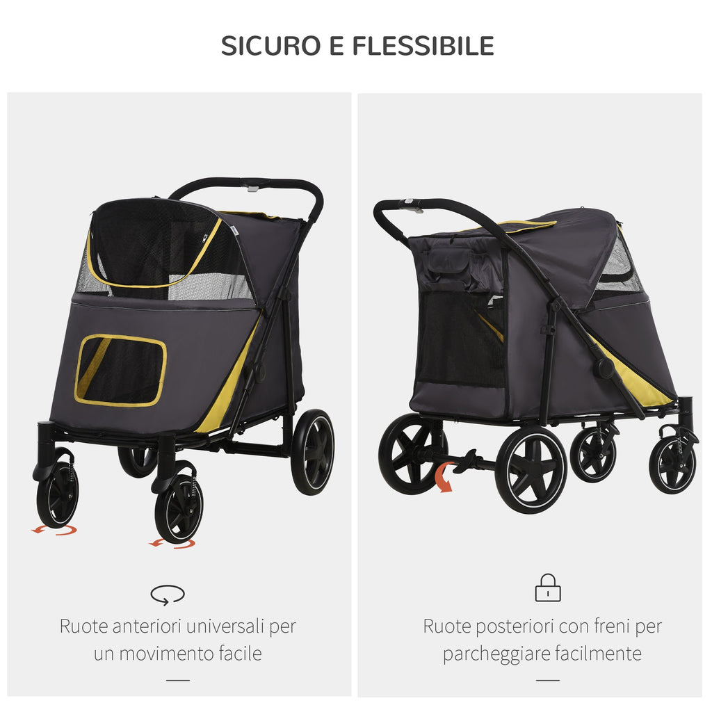 Folding Dog Stroller for Medium Dogs with Zippered Entrances and Mesh Windows, 112x65x100 cm - Borge' Group Limited