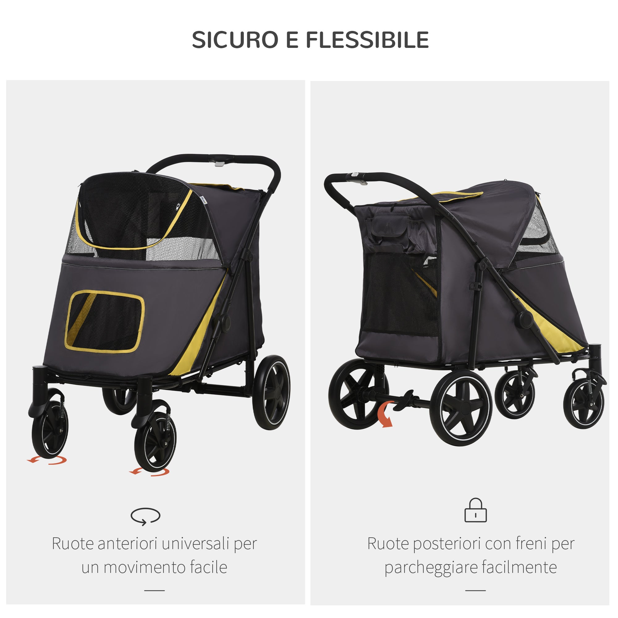 Folding Dog Stroller for Medium Dogs with Zippered Entrances and Mesh Windows, 112x65x100 cm - Borge' Group Limited