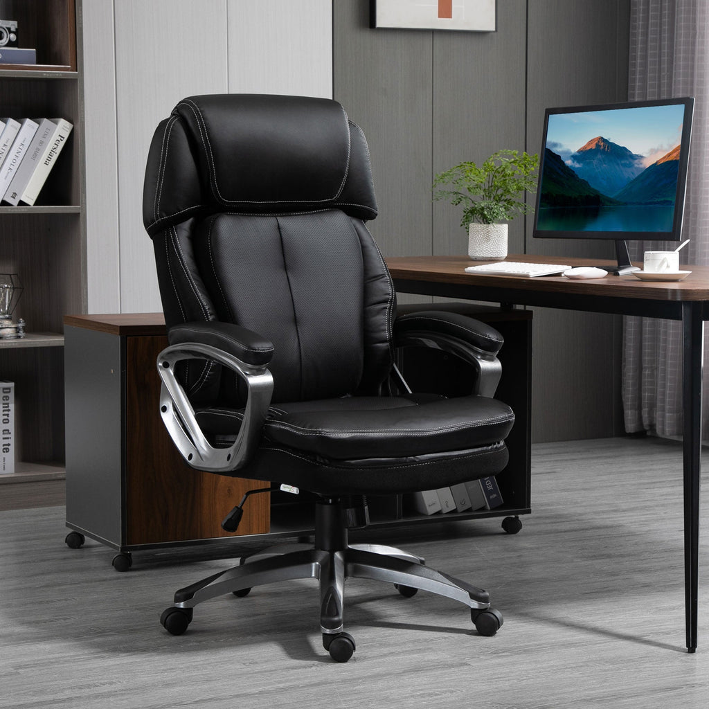 Ergonomic office armchair with headrest, adjustable height and swing, swivel chair with wheels, 68x76x117-125cm, black - Borgè