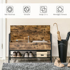 Mobile shoe rack with wood and metal container compartment - brown - Borgè
