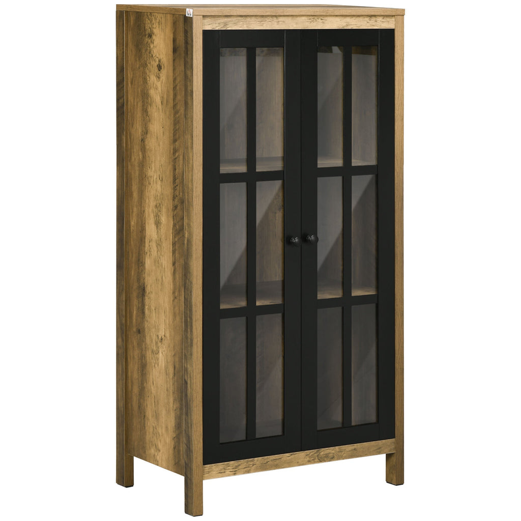 Modern Credenza to 2 Glass and Wood Doors, 60x35x120cm, brown - Borgè