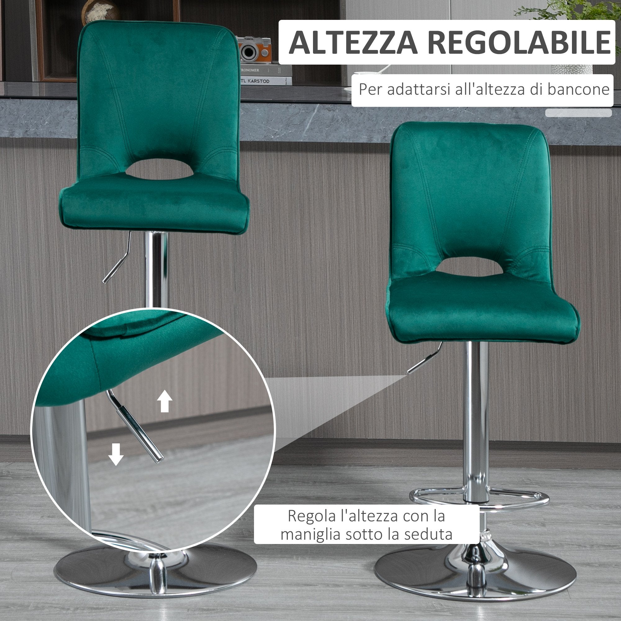 set 2 adjustable and swivel height stools in fabric - green - Borgè