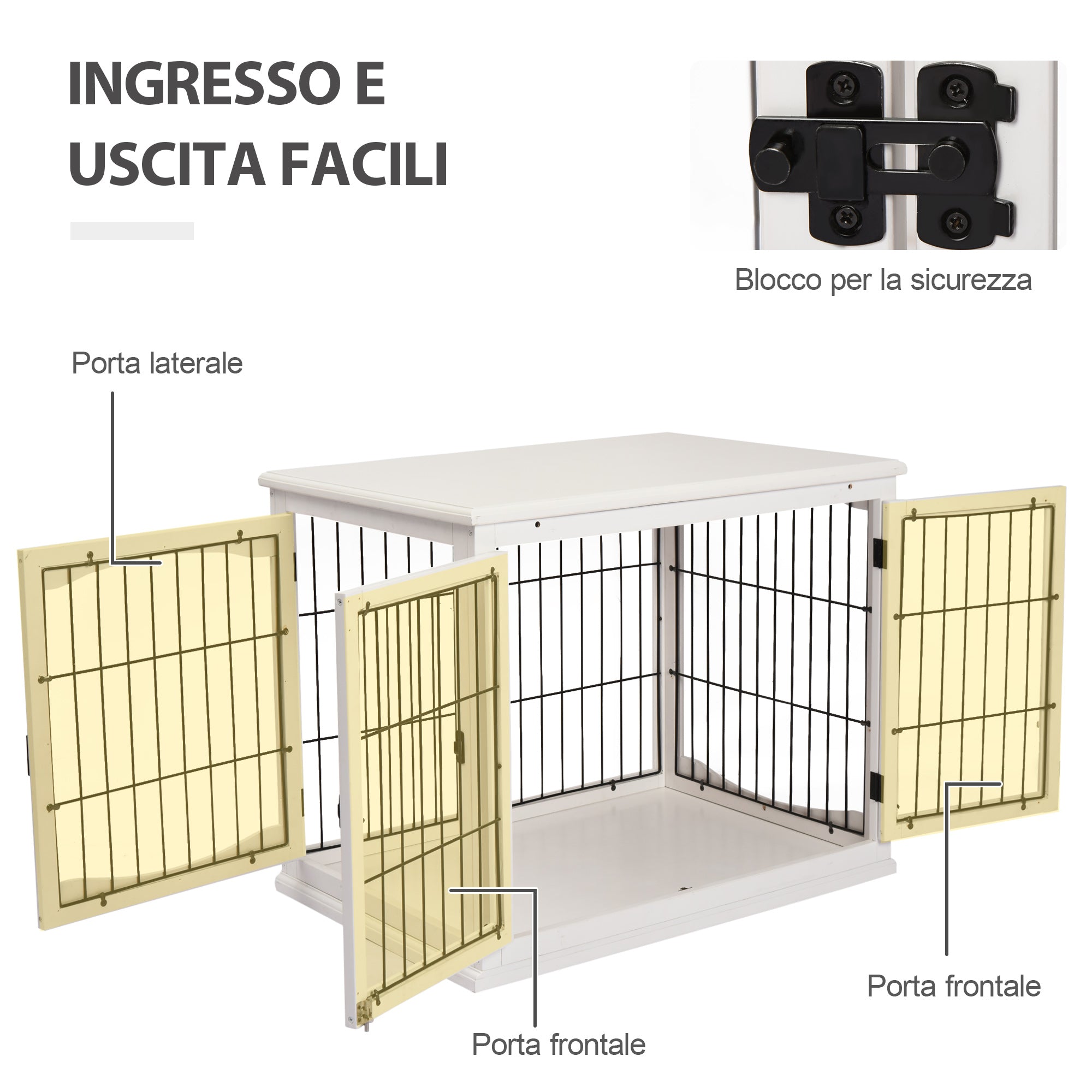 Indoor Dog House for Up to 30kg in Wood and Steel, 58.5x81x 66cm - White - Borge' Group Limited