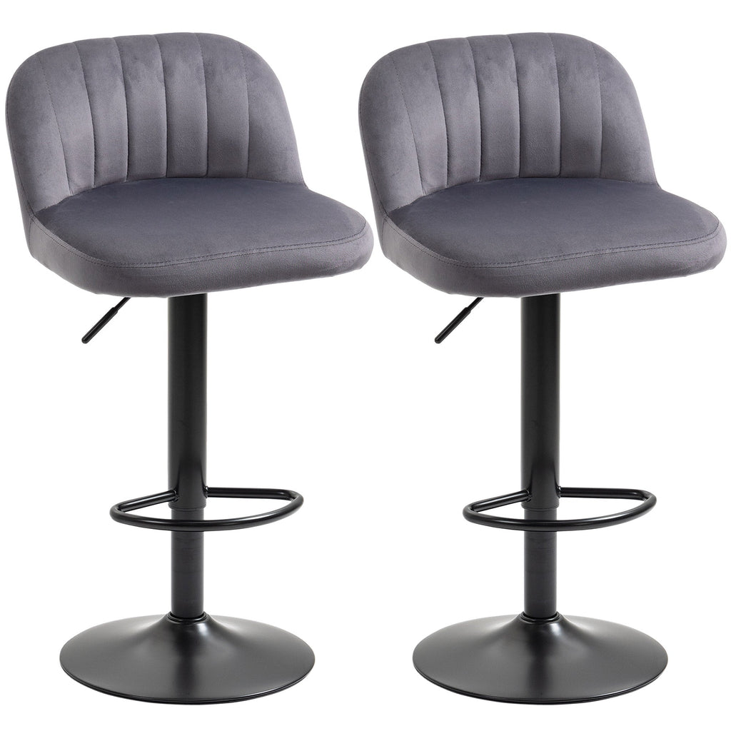 Set of 2 Bar Stools with Backrest and Footrest, Swivel with Adjustable Height, Grey - Borgè