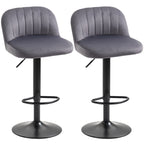 Set of 2 Bar Stools with Backrest and Footrest, Swivel with Adjustable Height, Grey - Borgè