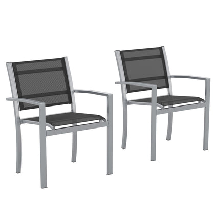 Outsunny set 2 garden chairs in breathable Texteline and black iron and Grey structure 64 x 58 x 87cm - Borgè