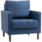 Modern armchair in linen effect fabric, wooden structure and thick padding, 76x70x87cm, blue - Borgè