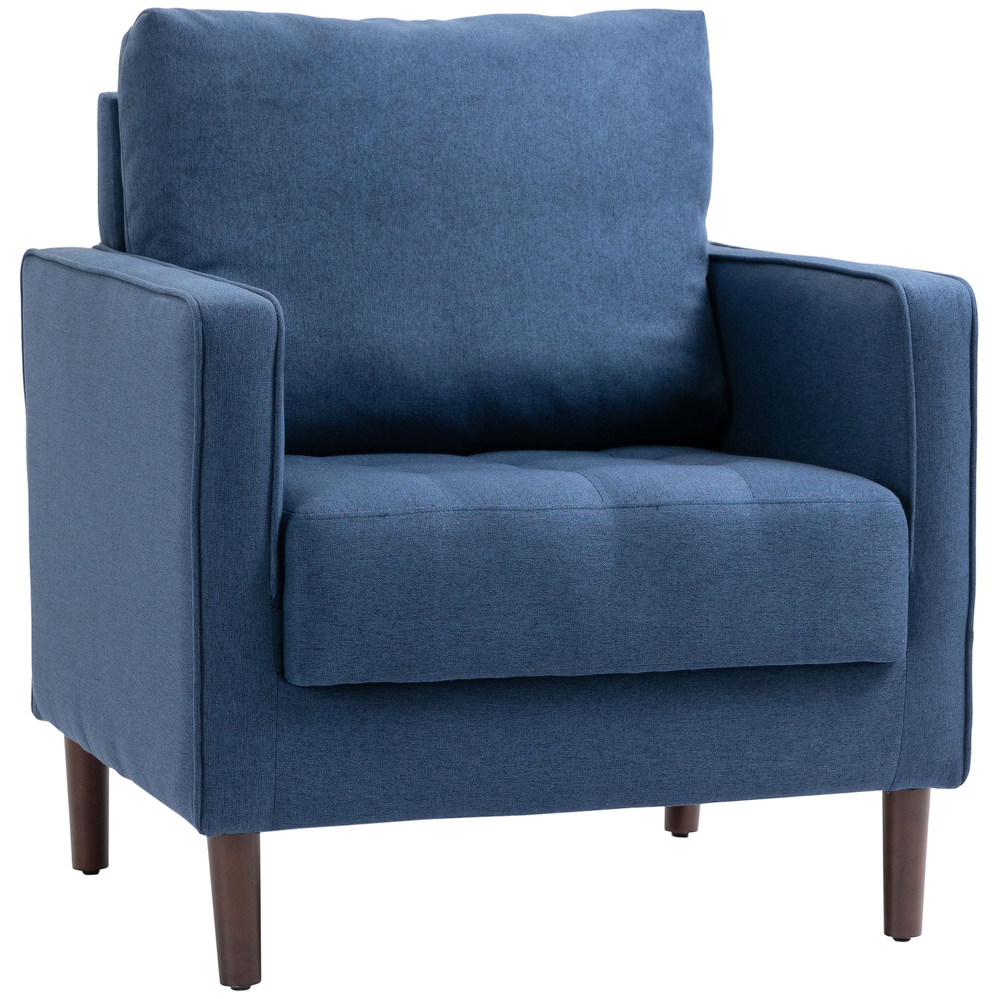 Modern armchair in linen effect fabric, wooden structure and thick padding, 76x70x87cm, blue - Borgè