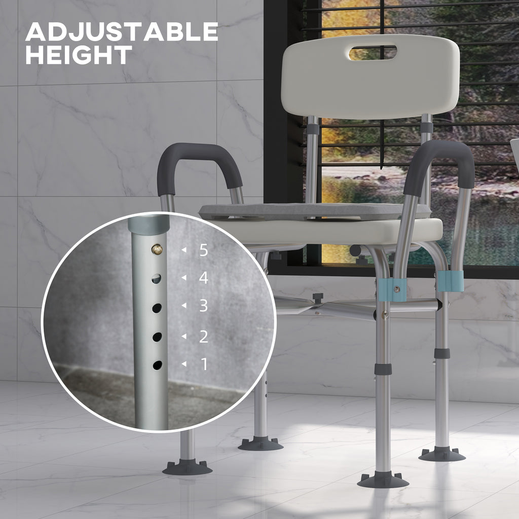 Homcom ADVANTABLE HEIGHT SHOWER SHOW WITH ARMS AND REMOVABLE CUSCIN 53.5X52X80-90 cm, White - Borgè