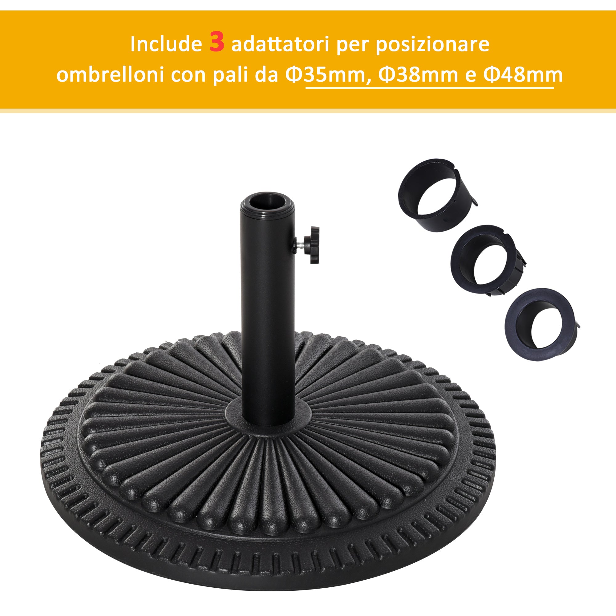 14kg HDPE Round Umbrella Base for Ф35-38-48mm Poles, Ø49x32A cm, Black - Borge' Group Limited