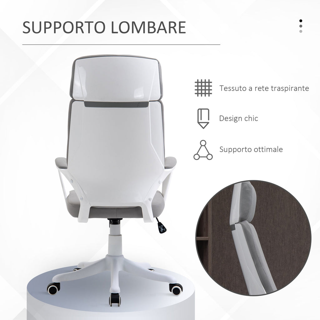 Swivel Office Chair with Headrest, Height-Adjustable Armchair with Rocking Function, 63x65x112-120cm, Light Grey - Borgè