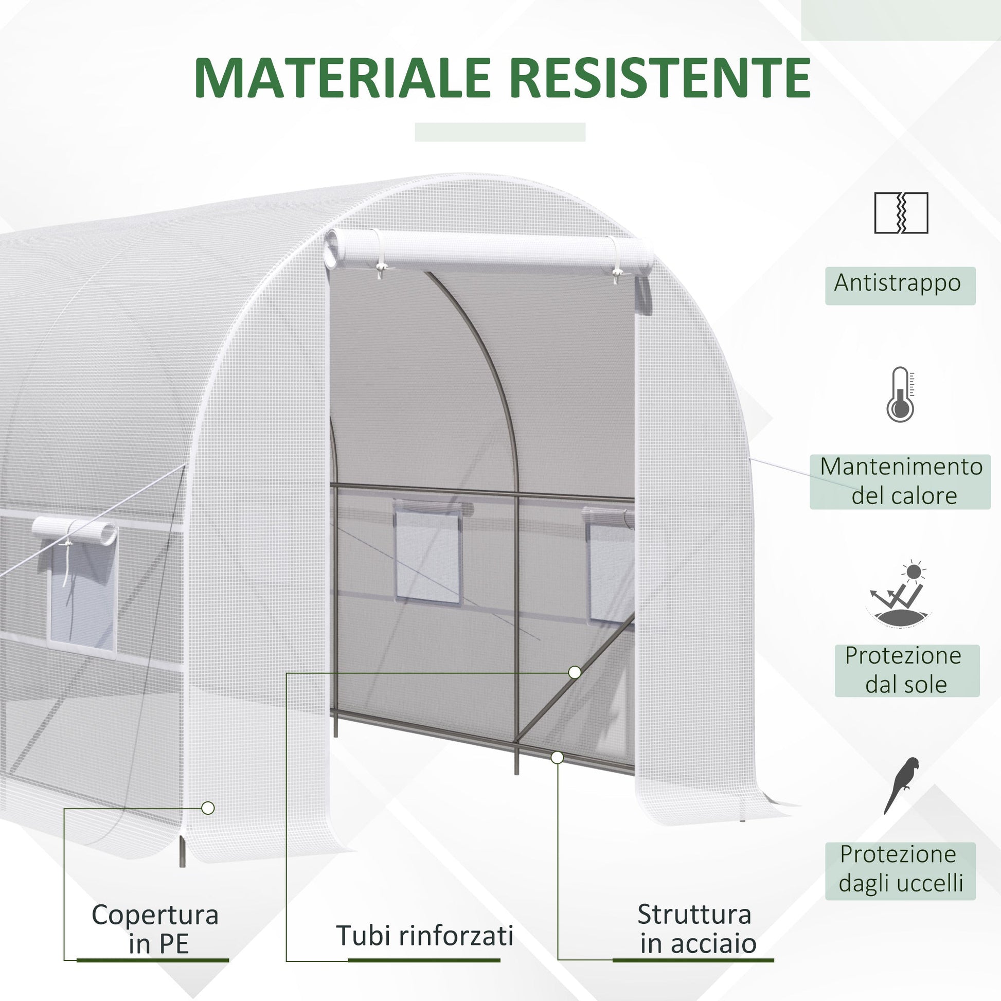 Outsunny Serra Tunnel with galvanized steel structure and polyethylene sheet 6 white roller shutters white 4 x 2 x 2 m - Borgè