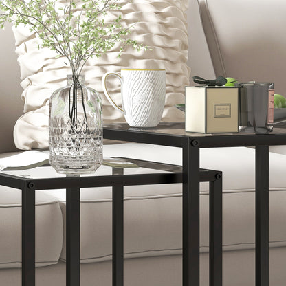 CIELO | Set of 2 Modern Black Coffee Tables with Tempered Glass - Borgè