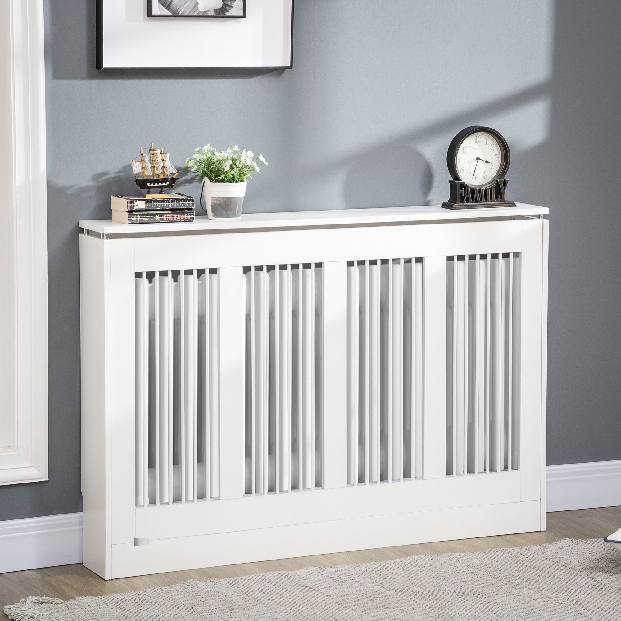 cover -levy with modern and elegant slab for the house, in mdf and steel, 120x18x84cm, white - Borgè