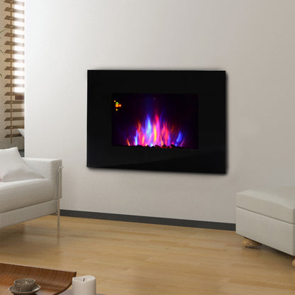 Homcom Wall or Earth 2000W Electric Fireplace With Led Flame 7 Colors, Black, 90x56x9.5cm - Borgè