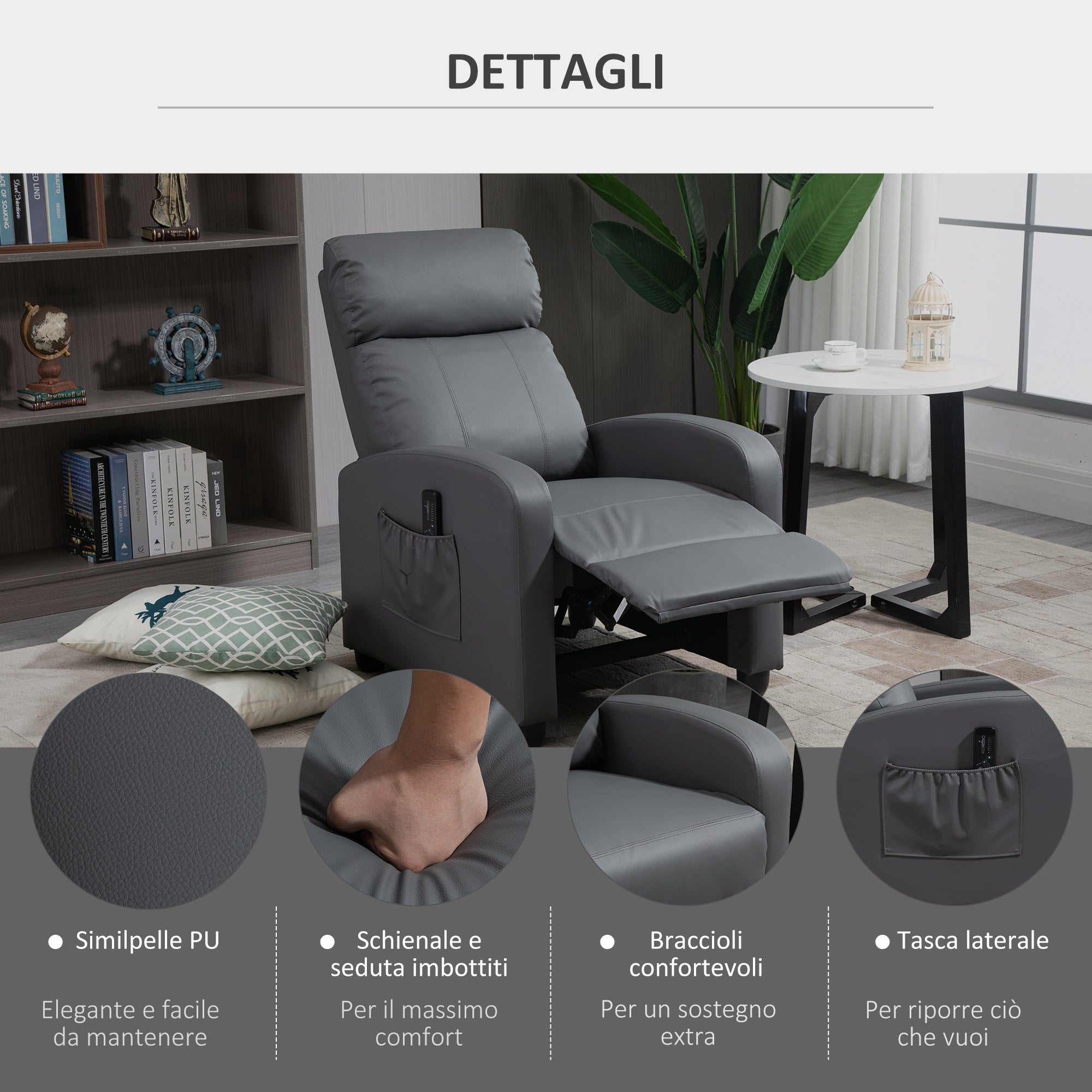 Campaign Relax Massive with remote control and 8 programs, reclination and footrests, 68x88x98cm, Grey - Borgè