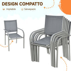 Garden Set with Tempered Glass Table and 6 Chairs with Mesh Fabric, Grey - Borge' Group Limited